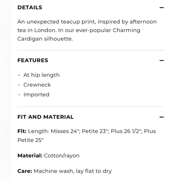 Talbots Petites Tea Party Print Classic Cardigan Sweater - Picture 16 of 16